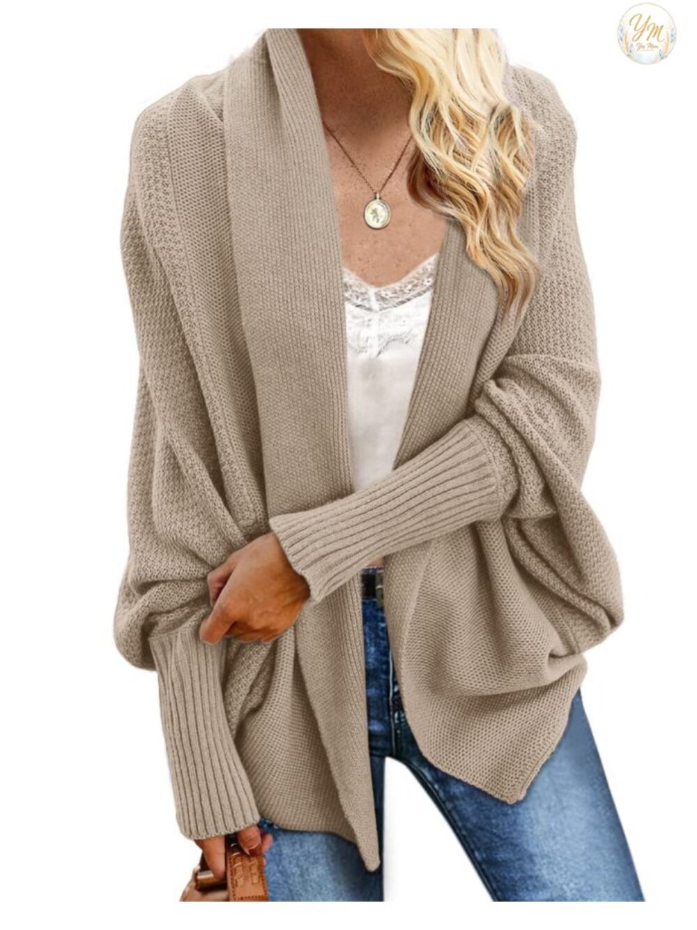 Women's Chunky Cable Knit Oversized Cardigan Sweater, Batwing Sleeve, Long